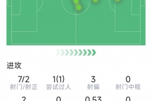 格纳布里本场数据：梅开二度，7射2正，2次关键传球，评分10分